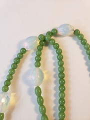 Vintage Opaline and Sage Green Glass Bead Necklace 29″