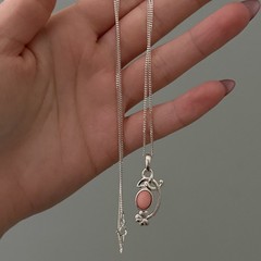 925 Sterling Silver Ireland Signed Pink Opal Shamrock Flower Necklace 18″