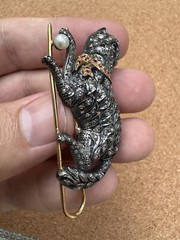 Stunning Rose Cut Diamond Gemstone Silver Victorian Cat Brooch Jewelry