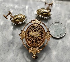 Rare Signed MIRIAM HASKELL Lot Pendant/Ergs Set, Screw Back Earrings, Stick Pin