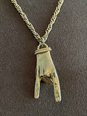 Vintage Gold Tone Italian Mano Cornuto Pendant Good Luck Charm Necklace