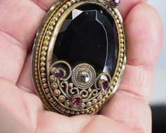 Antique brooch pin faceted Czecho Slovakia glass silver & gold mount jewelry