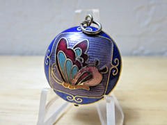 Vintage Cloisonne Flower & Butterfly Superb Pendants Gold Fill Lining Enamel GT