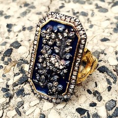 2.30ctw Genuine Old Mine Rose Cut Diamond Enamel Victorian Silver Ring Jewelry