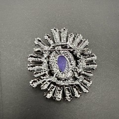 HUGE Brooch Pin Pink Purple Green Rhinestone Oval Ruffle J58