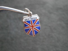 Great Britain Flag Vintage REU 800 Silver Enamel Travel Bracelet Charm Shield