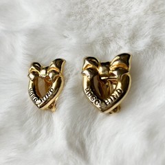vintage Moschino Logo Heart Bow Clip On earrings Gold Tone Rare Japan exclusive