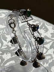 Vintage Egyptian Revival Gemstone Charm Bracelet Gold Tone 6.5”