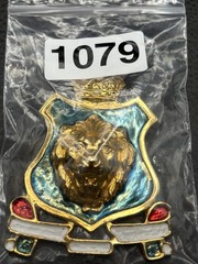 HUGE Accessocraft NYC 80s Vintage Leo Lion Shield Crown Brooch Gold Tone Enamel