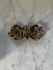 Antique Victorian Brass-Plated Repoussé Double Serpent Bracelet Clasp C. 1900