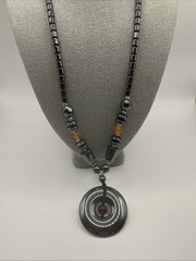 Vintage Hematite Necklace Stretch Bracelet Set Whimsigoth Barrel Clasp 17.5”