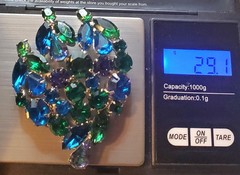 Vintage Blue Green Purple Glass Brooch 2 5/8″ Excellent Condition