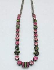 Vintage Mariana Swarovski Crystal Necklace Pink Green Silver Tone Israel