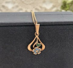 Lovely Vintage Eastern European Rose Gold 583 14K Pendant Enamel Women Jewelry