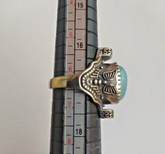 Ancient Vintage Victorian Sterling Silver Ring Natural Aquamarine Stone Size 6.5