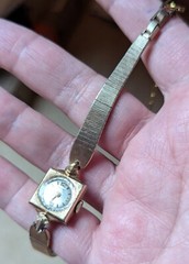 Vintage Wyler yellow gold plated circle in square watch choker with vintage band