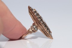Vintage Circa 1950s 9k Gold Estate Natural Rose Cut Diamond Navette Ring