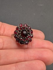 Vintage Sterling Silver Rose Cut Garnet Bohemian Czechoslovakia Ring Sz 8 ⚠️Read