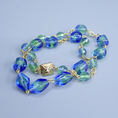 Uranium Necklace 18” Vaseline Blue Glass Czech Vintage Beads Women`s Jewelry