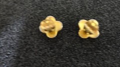 vintage gold tone Damascene bird, flower, clip on earrings very light weight