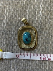 Vintage Gold Plated Pendant with Natural Turquoise 1.5” Long Great Look