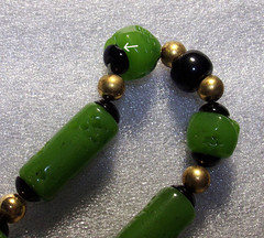 Vintage Givenchy Egyptian Revival Carved Green Faux Jade Lucite 32″ Necklace