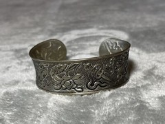 Silver Tone Metal Bracelet w Flowers, Daggers & Other Designs Signed !!