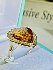 14K Gold Filled Baltic Amber Ring Size 6,0 Egg Yolk Butterscotch Polish Silver