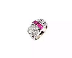 Art Deco Style Lab Created Ruby & Diamond Engagement Gift 14K White Gold FN Ring