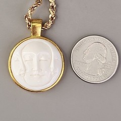 Vintage Triple Moon Face Pendant Necklace Crisscross Gold Tone Chain 22″