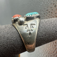 Vintage Sterling Turquoise Coral Unisex Ring Signed VL Vera Luna Size 8.5