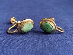 Vtg Gold Filled Sarah Coventry Jewelry Set 12.17g Jadeite Look Stones *READ*