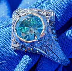 NATURAL EARTH MINED Blue Zircon DIAMOND PLATINUM ORIGINAL DECO Engagement Ring 8