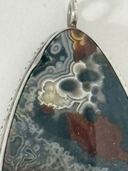 Vintage Crazy Lace Agate Pendant Natural Stone Sterling Silver Cabochon