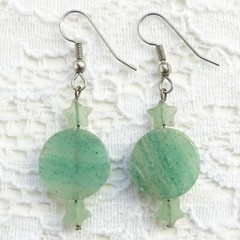 Vtg Green Chrysoprase Gemstone Celestial Dangle Pierced Earrings Moon Stars 2″