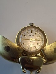 Vintage watch pendant, gold tone, Ladybug, Cycle