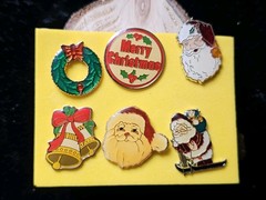 Lot Of 6 Christmas Gold Tone Enamel Holiday Lapel Pins Flat Signed Swib Taiwan