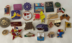 Mixed Lot 27 Vintage Lapel Pins Olympic 1984, Footix Fifa, Flags Games Cities