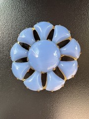 Vintage Czechoslovakia Baby Blue Milk Glass Flower Brooch