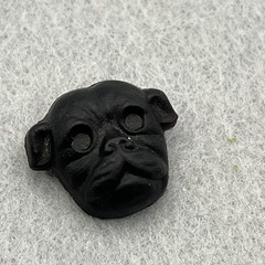 Victorian English Pin Black Glass Pug Dog Mourning Pin Brooch Antique