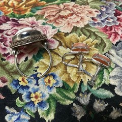 Semi Antique Shell Cameo Silver Ring & Earring