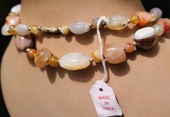 VTG Polished Gemstone Beggars Bead Necklace Agate, Aventurine, Quartz 37″ NOS