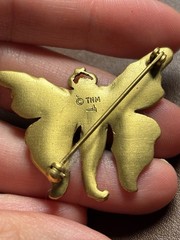 Newark Museum Reproduction Woman Butterfly Brooch Pin Gold Tone Garnet Whiteside