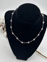 Vintage Sterling Silver Bar& Ball Bead Necklace 16”Long 925