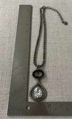 Vintage RJ Graziano Gunmetal Teardrop Pendant Necklace Rhinestone Statement
