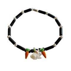 VTG Flying Colors white Rabbit Carrot necklace signed Ceramic Beads Artisan Fun