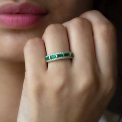 2Ct Lab Created Emerald Engagement Wedding Band Ring 14K Yellow Gold Plated