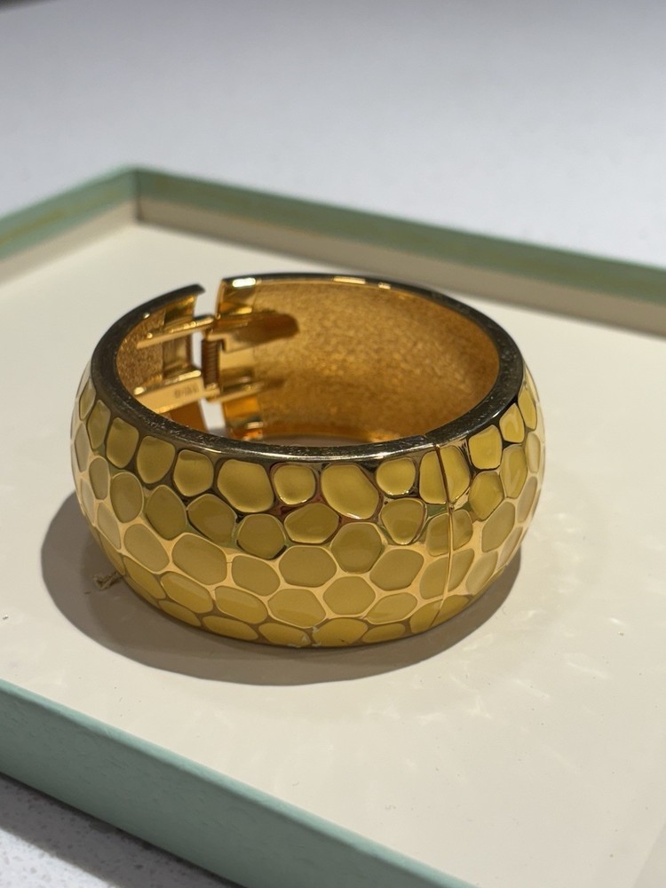 Joan Rivers Yellow Enamel Gold Tone Hinged Bangle Bracelet Honeycomb EXCELLENT