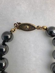 Vintage Genuine 24″ Hematite 8mm Round Bead Necklace Hand Knotted Secure Clasp