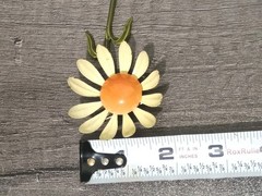 Daisy Flower Metal Rare Curved Petals Creme Orange Enamel Vintage Brooch
